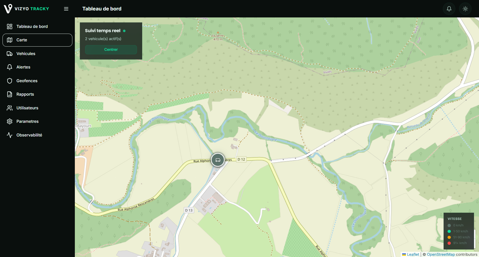 Vizyo Tracky — Carte temps réel avec véhicules géolocalisés