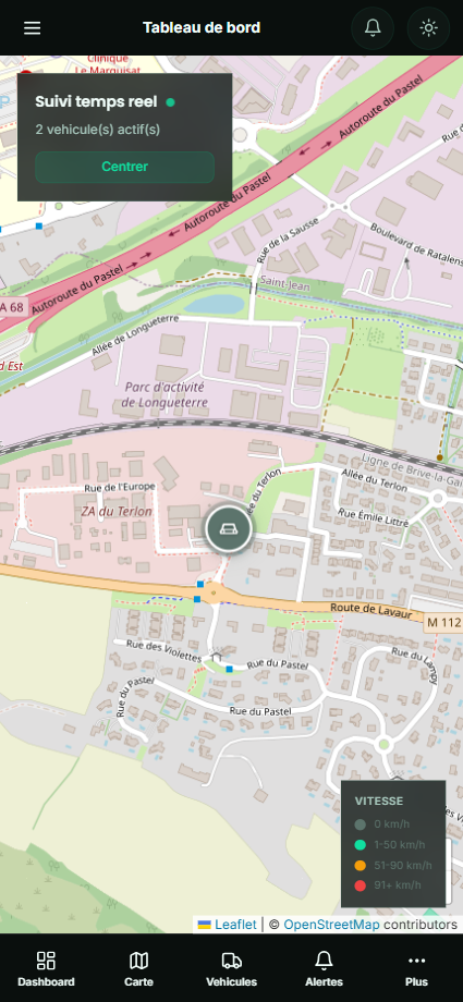 Vizyo Tracky mobile — carte temps réel